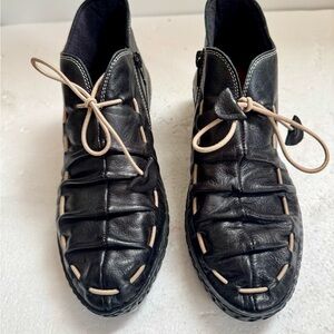 Spring Step Black Leather Booties with Tan Accents